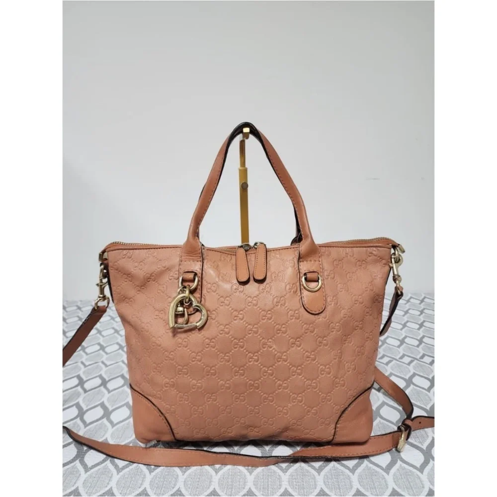 Authentic GUCCI Guccissima Large Heart Bit Charm Top Handle Satchel Bag Peach